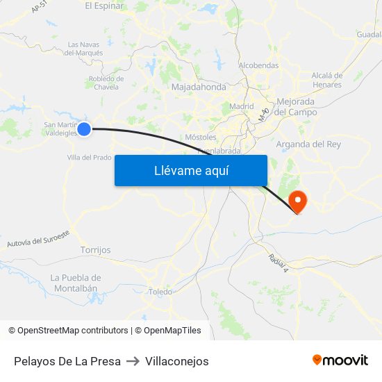 Pelayos De La Presa to Villaconejos map