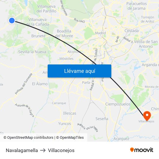 Navalagamella to Villaconejos map