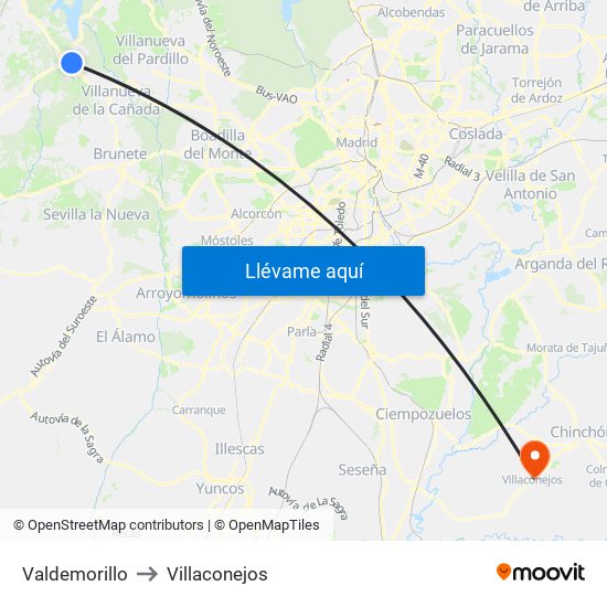 Valdemorillo to Villaconejos map