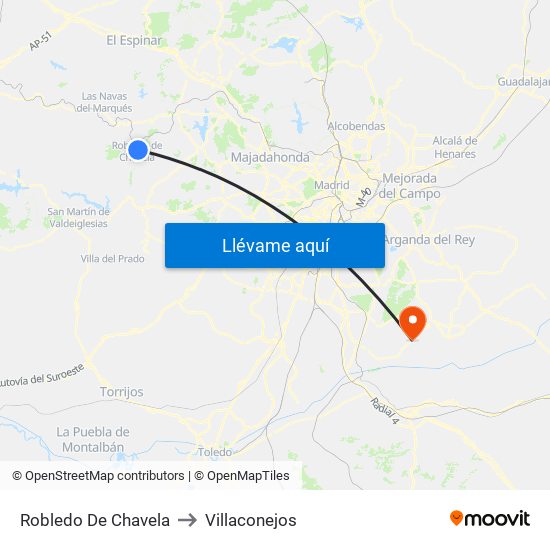 Robledo De Chavela to Villaconejos map