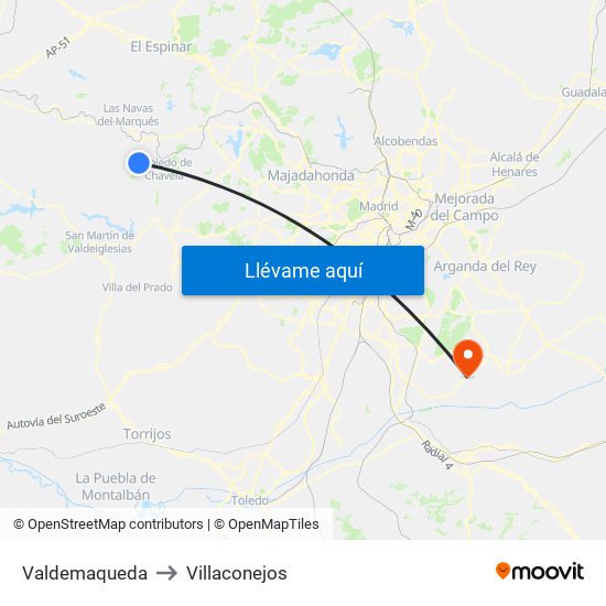 Valdemaqueda to Villaconejos map