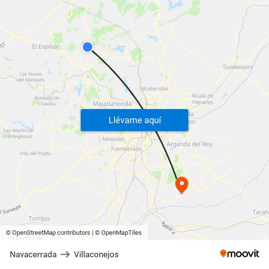 Navacerrada to Villaconejos map