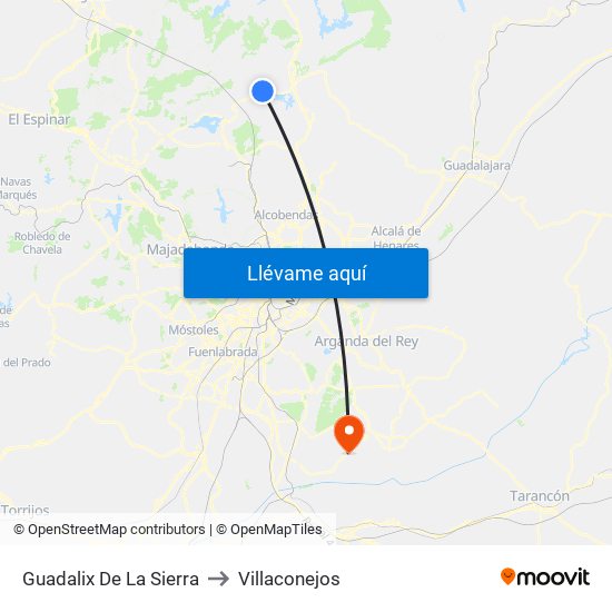 Guadalix De La Sierra to Villaconejos map