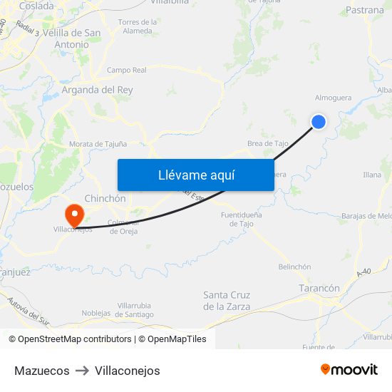 Mazuecos to Villaconejos map