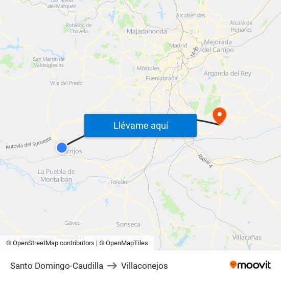 Santo Domingo-Caudilla to Villaconejos map