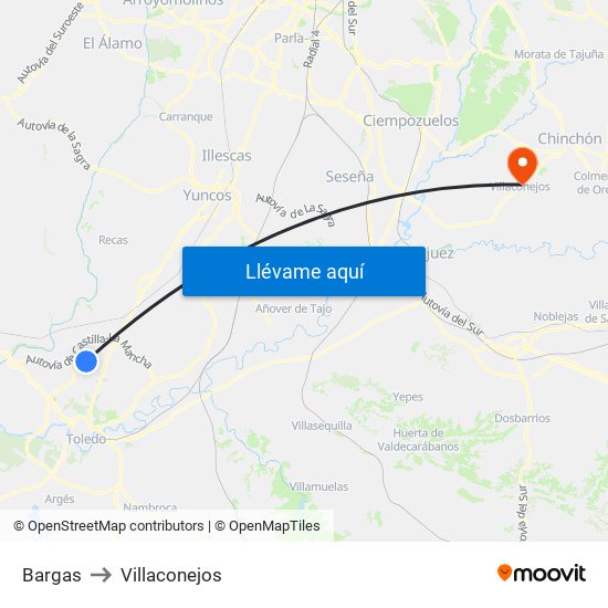 Bargas to Villaconejos map
