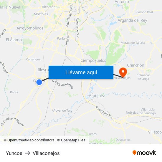 Yuncos to Villaconejos map