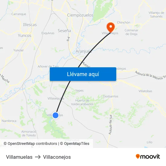 Villamuelas to Villaconejos map