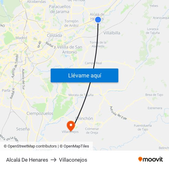 Alcalá De Henares to Villaconejos map