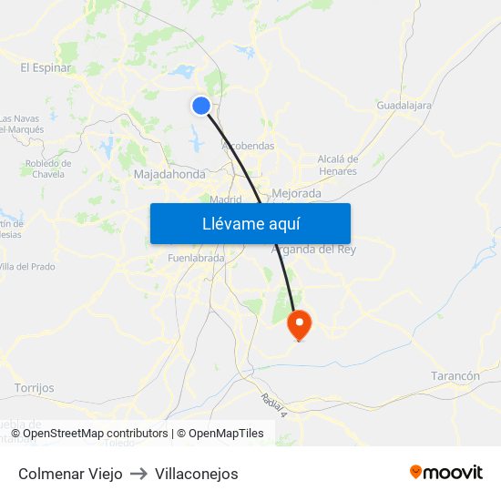 Colmenar Viejo to Villaconejos map