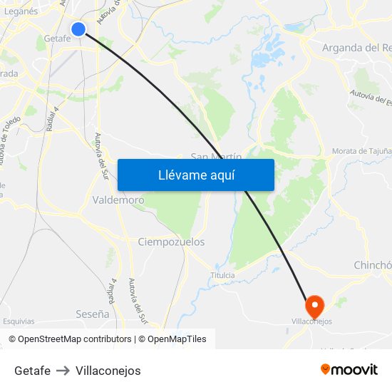 Getafe to Villaconejos map