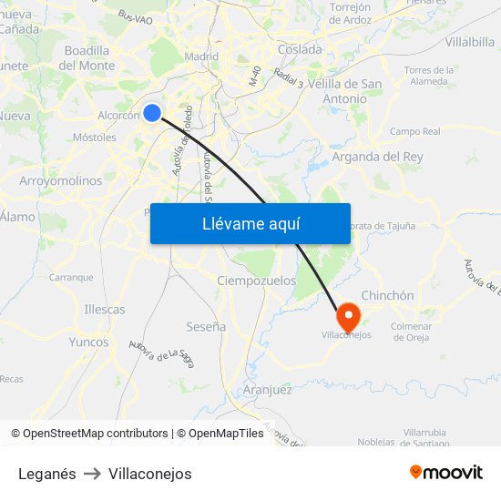 Leganés to Villaconejos map