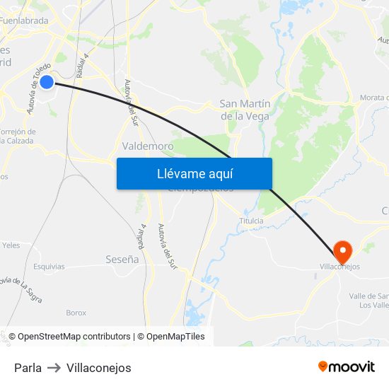 Parla to Villaconejos map
