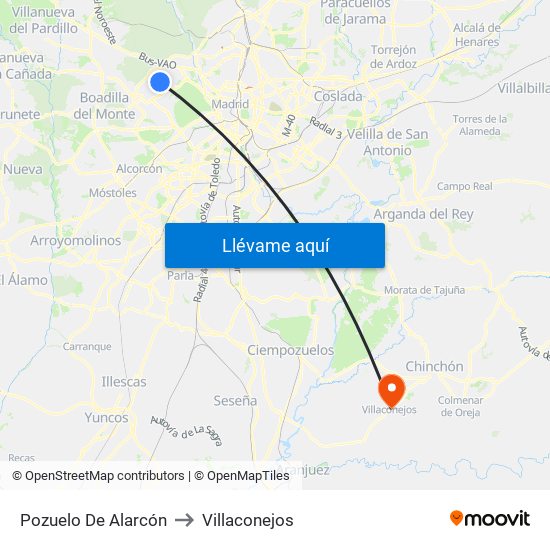 Pozuelo De Alarcón to Villaconejos map