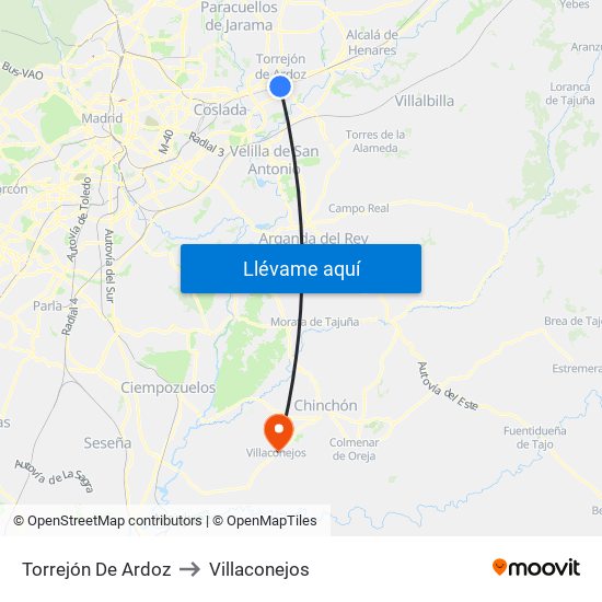 Torrejón De Ardoz to Villaconejos map