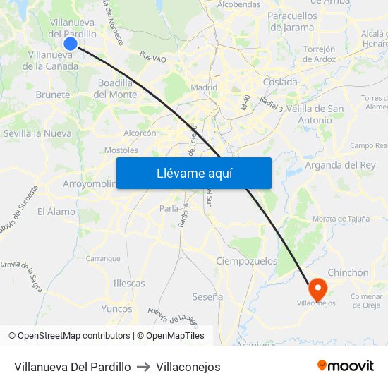 Villanueva Del Pardillo to Villaconejos map