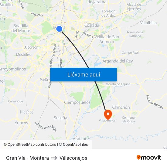 Gran Vía - Montera to Villaconejos map