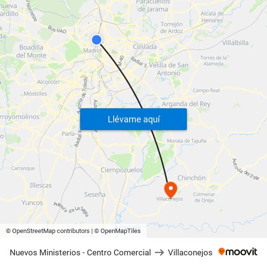 Nuevos Ministerios - Centro Comercial to Villaconejos map