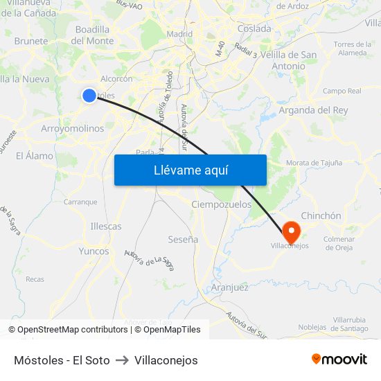Móstoles - El Soto to Villaconejos map