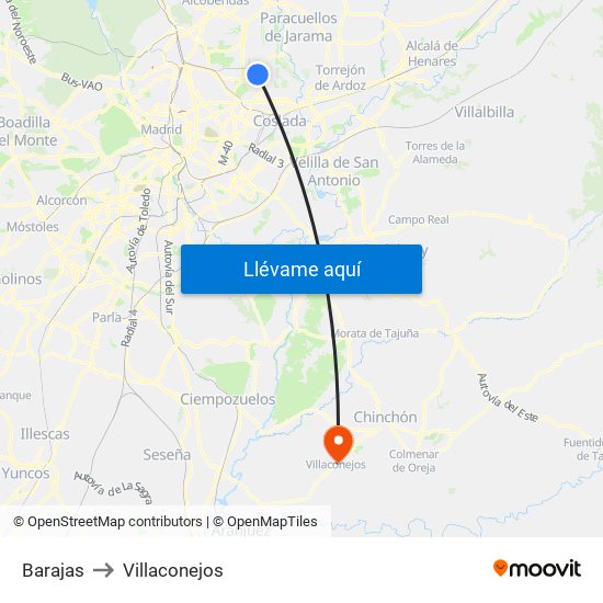 Barajas to Villaconejos map