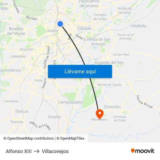 Alfonso XIII to Villaconejos map