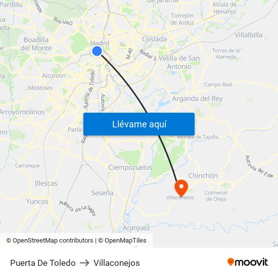 Puerta De Toledo to Villaconejos map