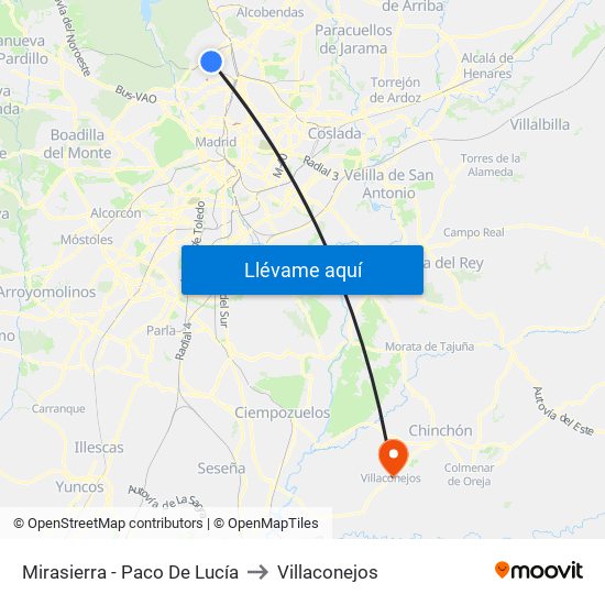 Mirasierra - Paco De Lucía to Villaconejos map