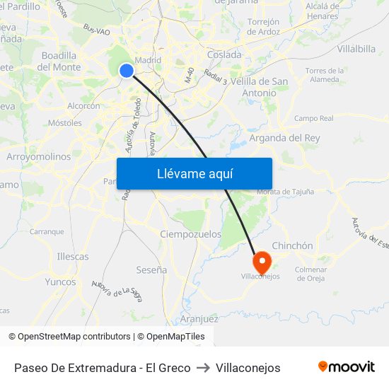 Paseo De Extremadura - El Greco to Villaconejos map