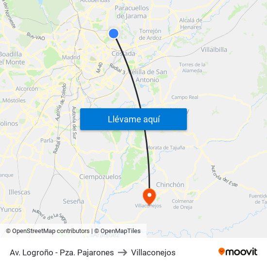 Av. Logroño - Pza. Pajarones to Villaconejos map