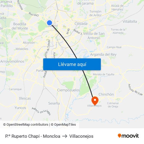 P.º Ruperto Chapí - Moncloa to Villaconejos map