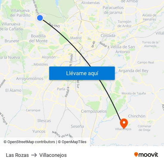 Las Rozas to Villaconejos map