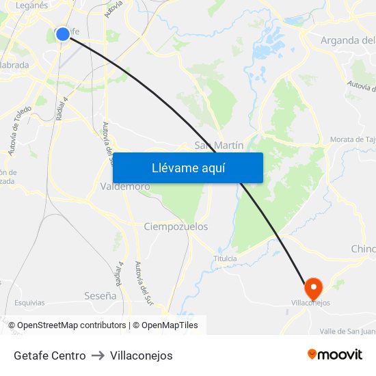 Getafe Centro to Villaconejos map