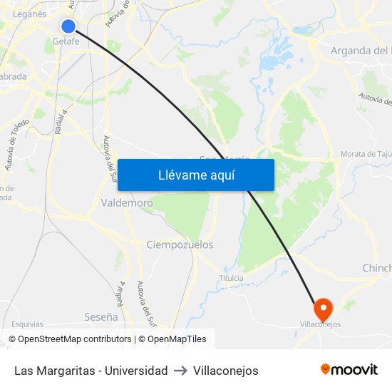 Las Margaritas - Universidad to Villaconejos map
