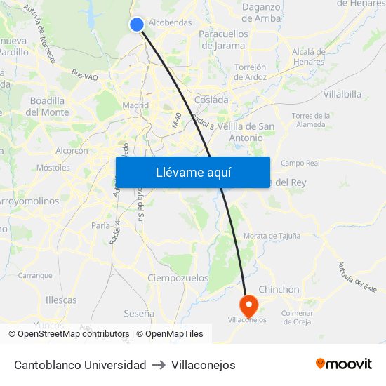 Cantoblanco Universidad to Villaconejos map