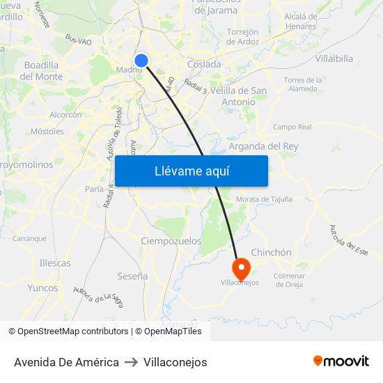 Avenida De América to Villaconejos map