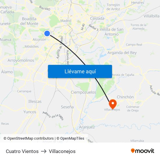 Cuatro Vientos to Villaconejos map