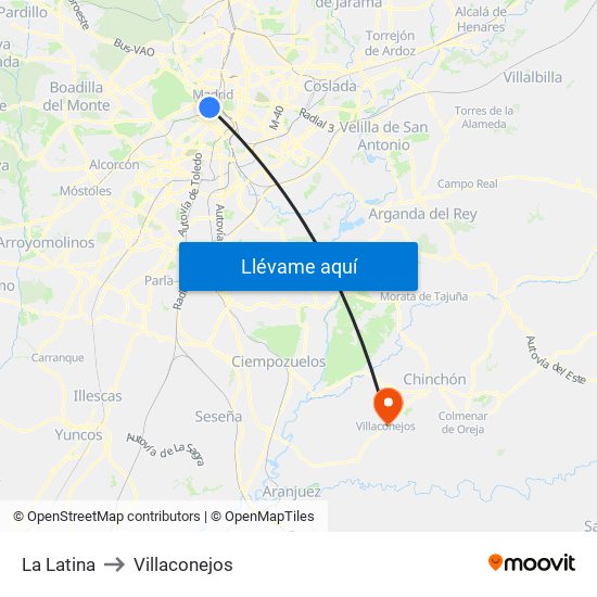 La Latina to Villaconejos map