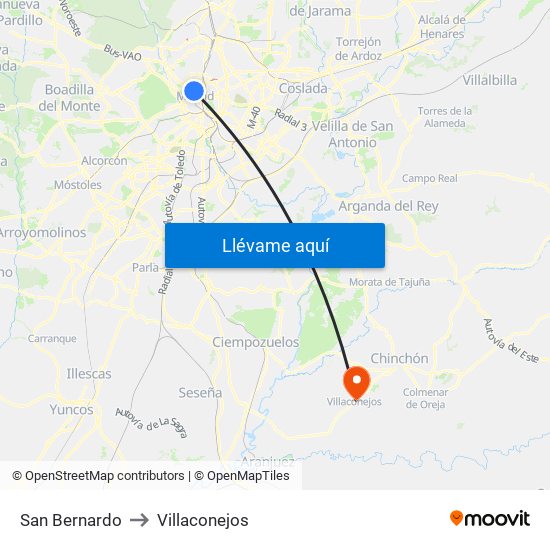 San Bernardo to Villaconejos map