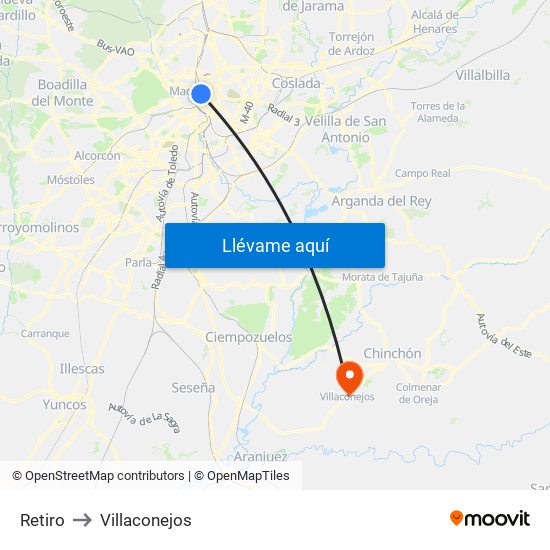 Retiro to Villaconejos map