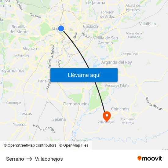 Serrano to Villaconejos map