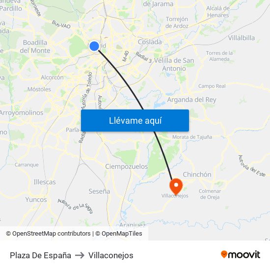 Plaza De España to Villaconejos map