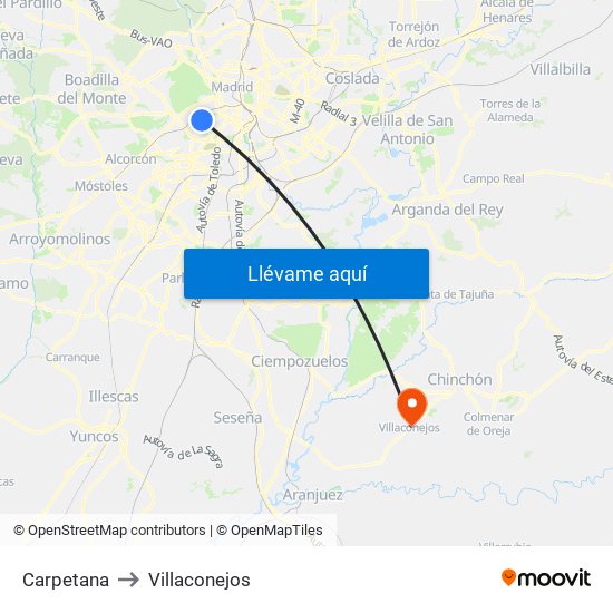 Carpetana to Villaconejos map