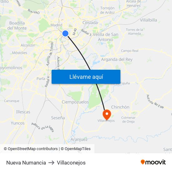 Nueva Numancia to Villaconejos map