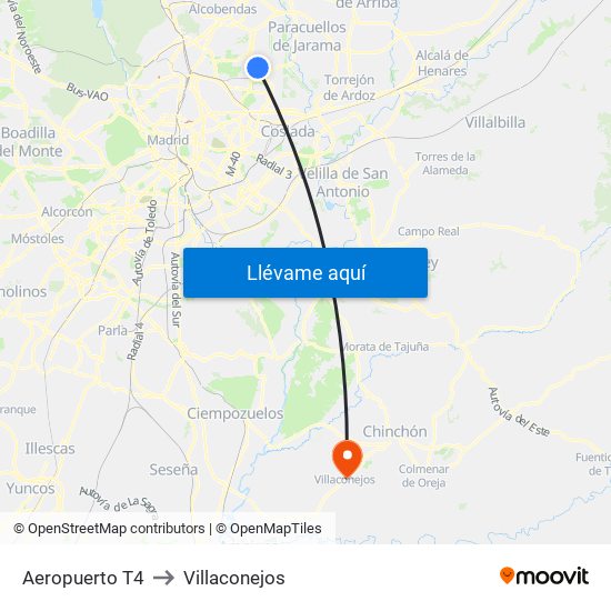 Aeropuerto T4 to Villaconejos map