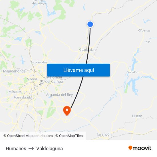 Humanes to Valdelaguna map