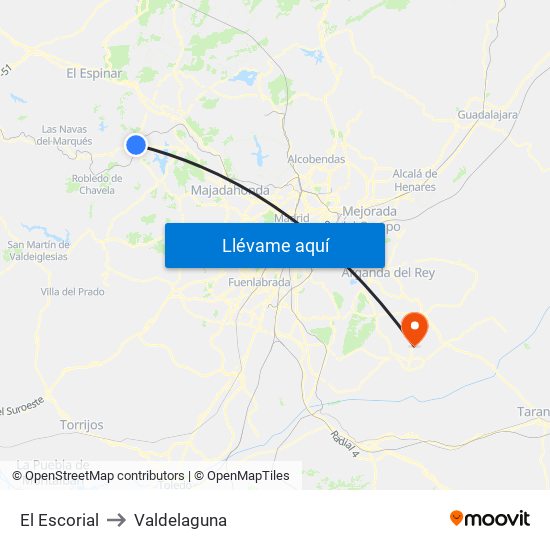 El Escorial to Valdelaguna map
