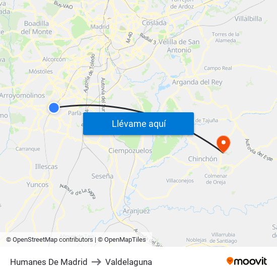 Humanes De Madrid to Valdelaguna map