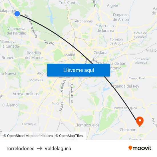 Torrelodones to Valdelaguna map