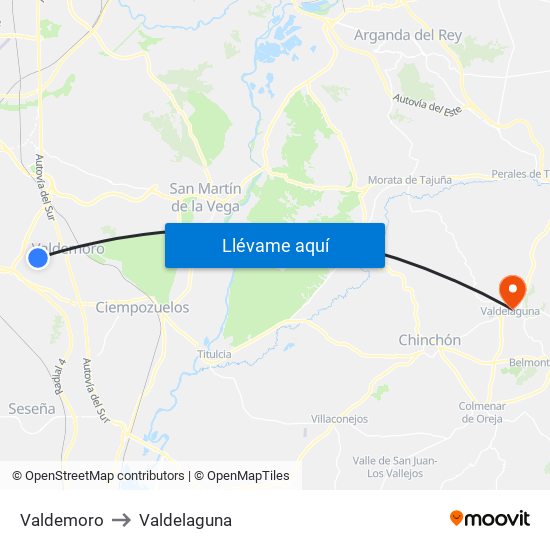 Valdemoro to Valdelaguna map