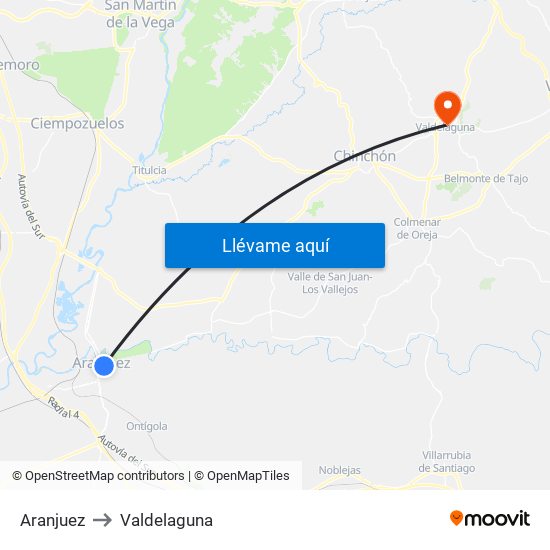 Aranjuez to Valdelaguna map